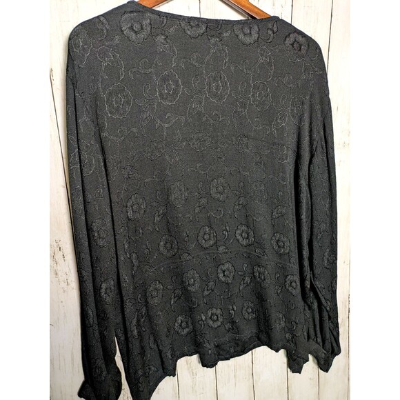 Vintage Black Floral Jacquard Button Front Top XL Boho Artsy Grunge Whimsigoth - Picture 6 of 9